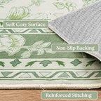 Light Green Kitchen Rug 3x8 Modern Vintage Boho Farmhouse Unique Floral Sage - Image 3