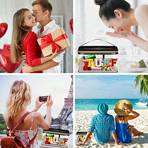Iqimott Preppy Clear Makeup Bag Stuff Pouch, Chenille Letter Cosmetic Bag - Image 6