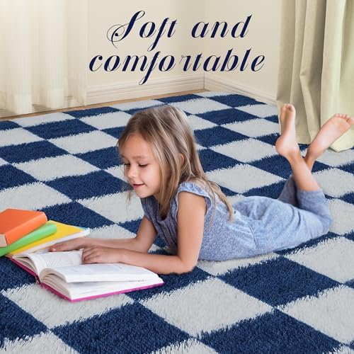 Super Soft Rug for Bedroom, 4x6 ft Blue and White Area Rug Classic Checkered - Image 2