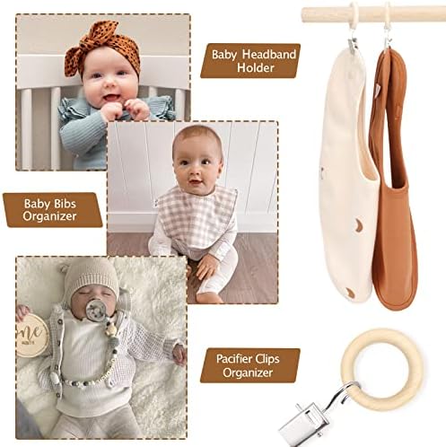 POVETIRE 30 Wood Rings Hooks Hanging Baby Headband Brackets Metal Clips - Image 5
