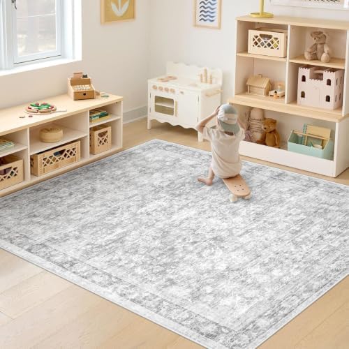 6x9 Area Rugs for Living Room: Washable Vintage Floral Rug Low Pile Non-Slip - Image 5