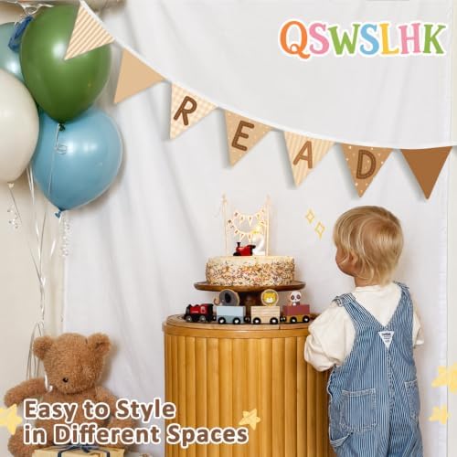 Reading Corner Decor Banner Neutral Brown READ Sign Garland Flags - Image 2