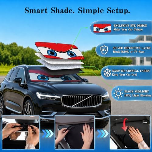 Car Windshield Sun Shade, Universal Fit Midsized Sedan SUV, Angry Red - Image 4