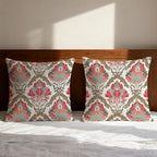 Boho Vintage Damask Floral Pillow Covers 18x18 Set of 2, Ethnic Indian Block - Image 3