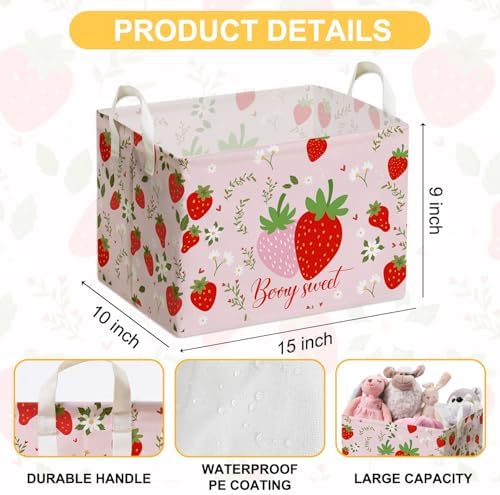 Strawberry Foldable Storage Box, Strawberries Waterproof Fabric Toy Organizer - Image 2