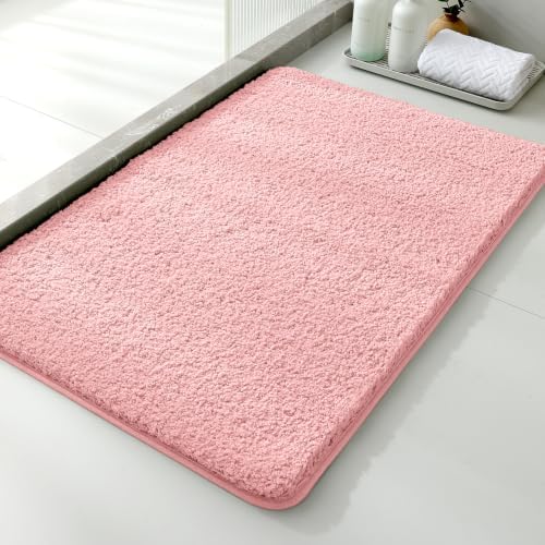 Polyester Bathroom Rug 24"x36" Pink, Non-Slip Soft Shaggy Bath Mat by Kildoss