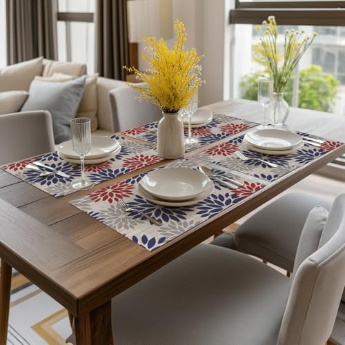Artoid Mode Floral Vinyl Plastic Placemats Set of 4, 12x18 Inch 4th of July - Image 5