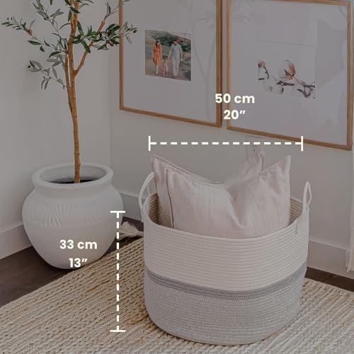 OrganiHaus Round Toy Basket & Blanket Basket, Cotton Rope 20x13" - Image 2