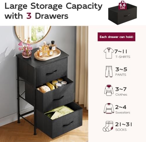 WLIVE Small Dresser Nightstand for Bedroom, 3 Drawers, Charcoal Black - Image 6