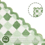 ORTIGIA Cute Green Checkered Scalloped Bath Mat, Fun Plush Microfiber Bathroom - Image 6