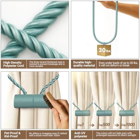 Hion Magnetic Curtain Tiebacks Blue 4pcs, Curtain Holdbacks Hooks Holders - Image 3