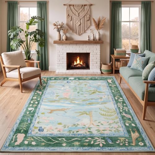 Washable Area Rug 5x7 Blue Animal Print Rugs - Image 3