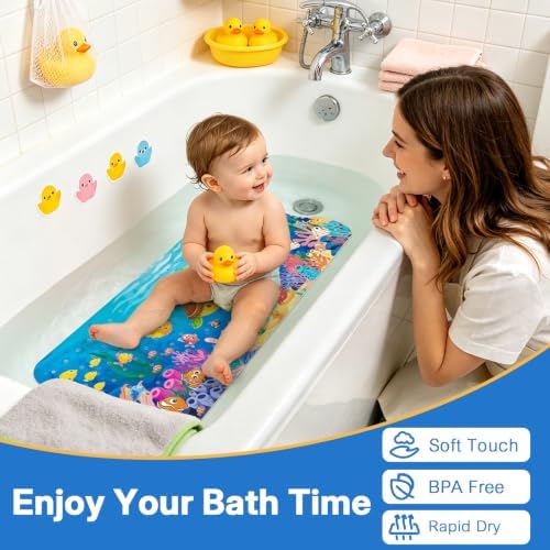 Baby Bath Mat for Tub, Non Slip Kids Bath Shower Mat, 40 X 16 Inch - Image 6