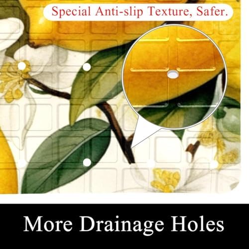Shower Mat Non Slip 26.8 x 15.1 Inches, Lemons Flowers Bathtub Mat Shower Stall - Image 2