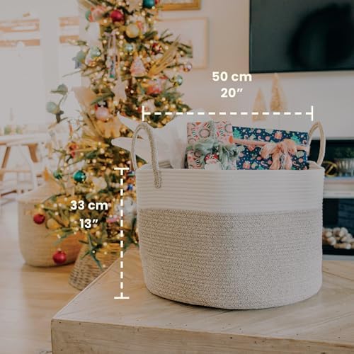OrganiHaus Round Toy Basket & Blanket Basket, Cotton Rope 20x13" - Image 2