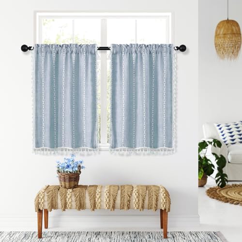 MitoVilla Boho Kitchen Curtains 36 Inch Length, 2 Panels Modern Farmhouse Short by MitoVilla