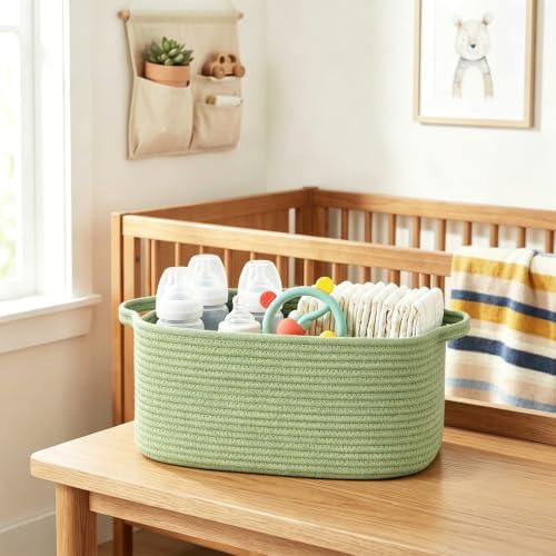 Large Green Woven Basket, 16.5" x 12.5" x 7" Empty Gift Basket, Big Cotton Rope - Image 7