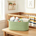 Large Green Woven Basket, 16.5" x 12.5" x 7" Empty Gift Basket, Big Cotton Rope - Image 7