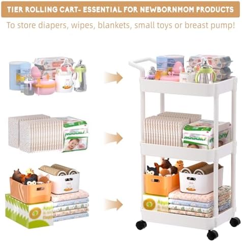 Volnamal Diaper Caddy, 3 Tier Rolling Cart - Image 3