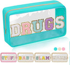 Iqimott Clear Patch Makeup Bag Drugs Pouch, Preppy Personalized Chenille Letter by Iqimott