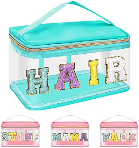 Iqimott Preppy Clear Makeup Bag Hair Pouch, Chenille Letter Cosmetic Bag by Iqimott