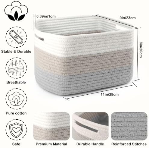 4 Pack Storage Baskets for Organizing, and Clothes, Cotton Rope Basket for - Image 2