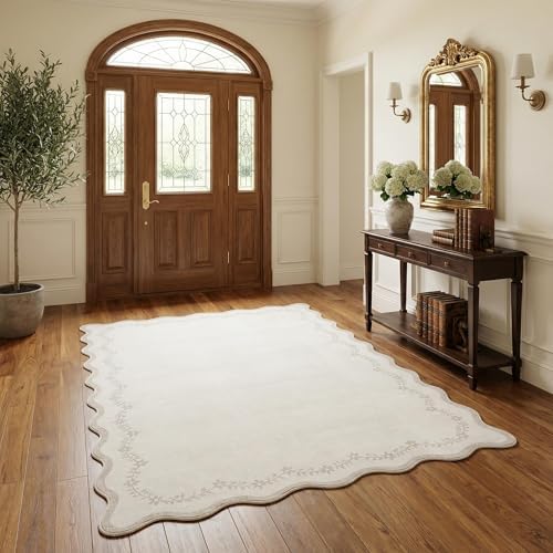 GarveeHome 3x5 Scalloped Washable Area Rug Non Slip Bedroom Entryway Rug - Image 2
