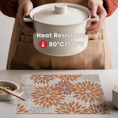 Artoid Mode Floral Vinyl Fall Placemats Set of 4, 12x18 Inch Thanksgiving - Image 3