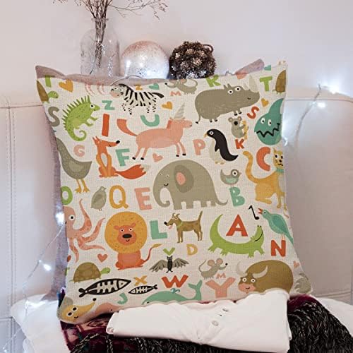 KongMoTree Cute Animal Alphabet Throw Pillow Case, Colorful Rainbow ABC Letters - Image 2
