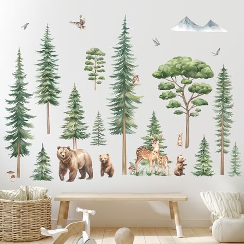 decalmile Pine Tree Woodland Forest Animal Bear Wall Decals Stickers - Image 2