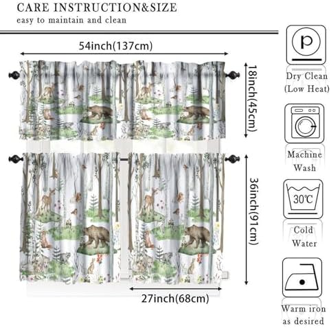 Woodland Animals Valance Curtains, Wild Animals Watercolor Forest Bear Deer Fox - Image 5