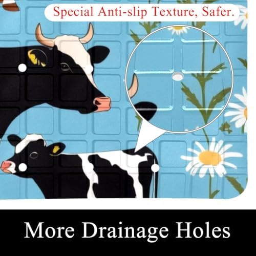 Bathtub Mat Non Slip 26.8x15.1In, Cow Daisies Bath Mat - Image 2