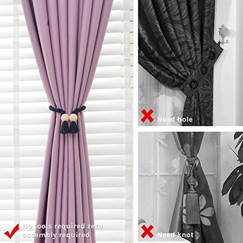 NICEEC 4 Pack Wooden Ball Magnetic Curtain Tiebacks Boho Home Decor Drape Tie - Image 2