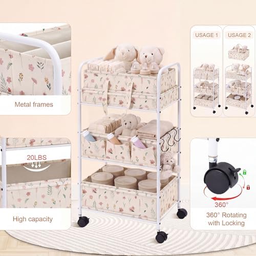 Yookeer 2in1 Baby Diaper Caddy Organizer Cart 3 Tier Large Capacity Metal - Image 3