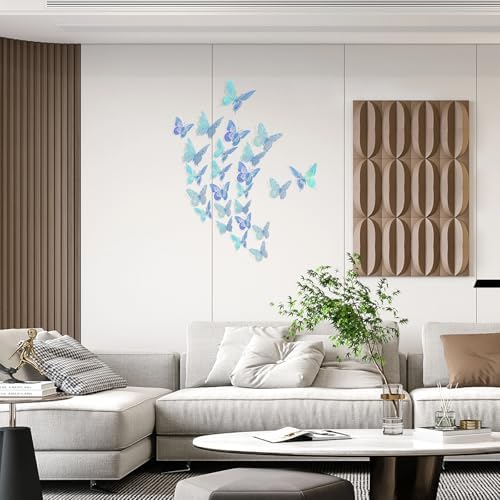 SAOROPEB 3D Butterfly Wall Decor 48 Pcs Laser Blue Butterfly Decorations - Image 4