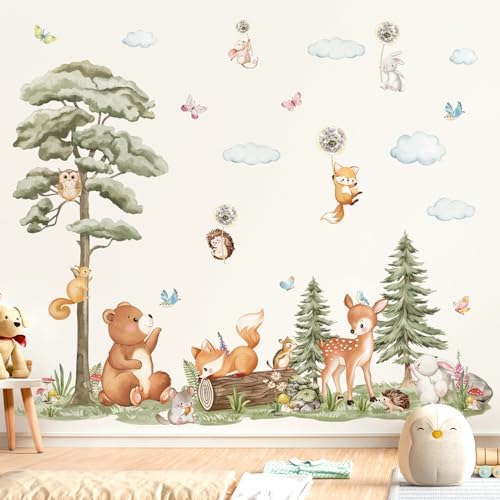 decalmile Forest Animals Tree Bear Deer Fox Wall Decals Stickers by decalmile