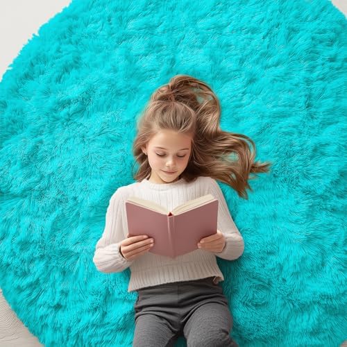 OLANLY Teal Blue Round Rugs for Bedroom by OLANLY