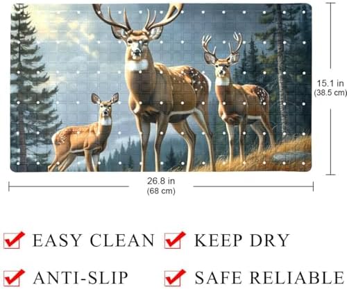 Bathtub Mat Non Slip 26.8x15.1In, Forest Deers Bath Mat - Image 4