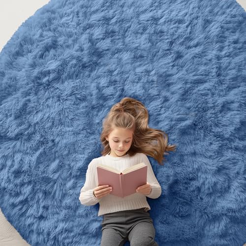 OLANLY Blue Round Rugs for Bedroom by OLANLY