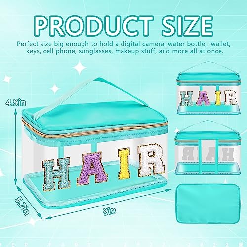 Iqimott Preppy Clear Makeup Bag Hair Pouch, Chenille Letter Cosmetic Bag - Image 2