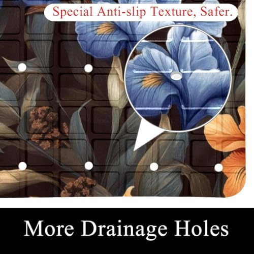 Bathtub Mat Non Slip 26.8x15.1 Inch, Tropical Leaves Flowers Birds Shower Mat - Image 2