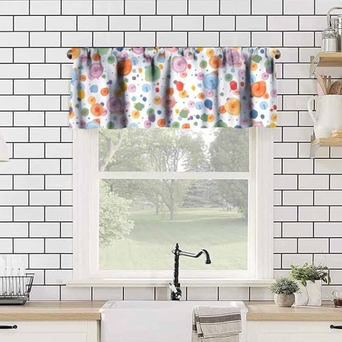 Watercolor Round Points Valance, Abstract Geometric Rainbow Orange Pink Purple - Image 4