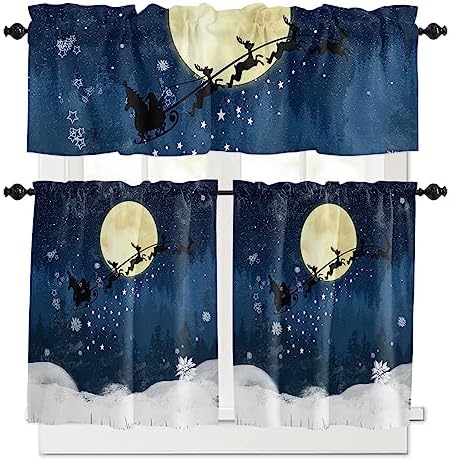 Christmas Kitchen Curtains and Valances Set, Santa Claus Reindeer Window by VandarllinHomeKitchenDecor