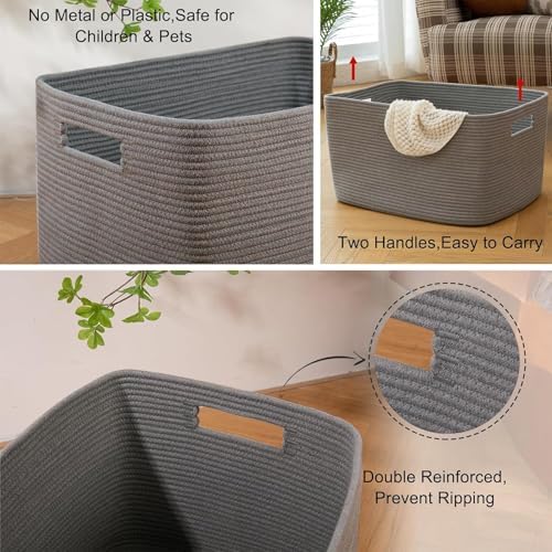 OIAHOMY 96L XXXLarge Woven Rectangle Blanket Basket Living Room Dark Grey - Image 4