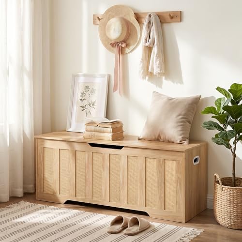 CHOEZON 47.2" Storage Bench, Rattan-Style Storage Chest, Storage Cabinet - Image 3