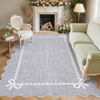 GarveeHome Scalloped Bow Rug 8x10 Washable Grey Rug by GarveeHome
