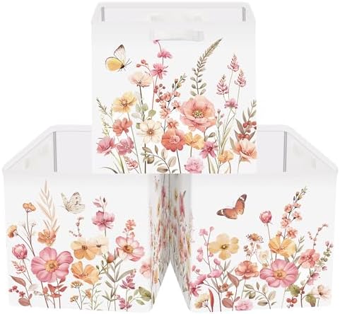 11.8" Wild Flower Storage Cube Organizer Set 3Pcs Clothes Storage Basket Bin by HUUMONSS