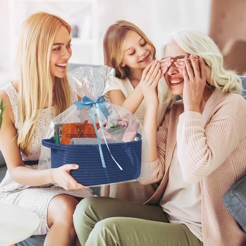 Cute Blue Woven Basket, Empty Gift Basket - Image 3