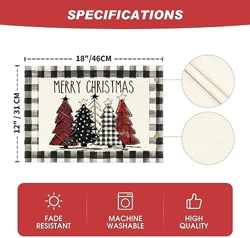 Artoid Mode Waterclor Buffalo Plaid Christmas Trees Placemats Set of 2 - Image 6
