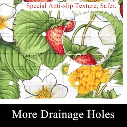 Bathtub Mat Non Slip 26.8x15.1 Inch, Strawberry Floral Shower Mat - Image 2